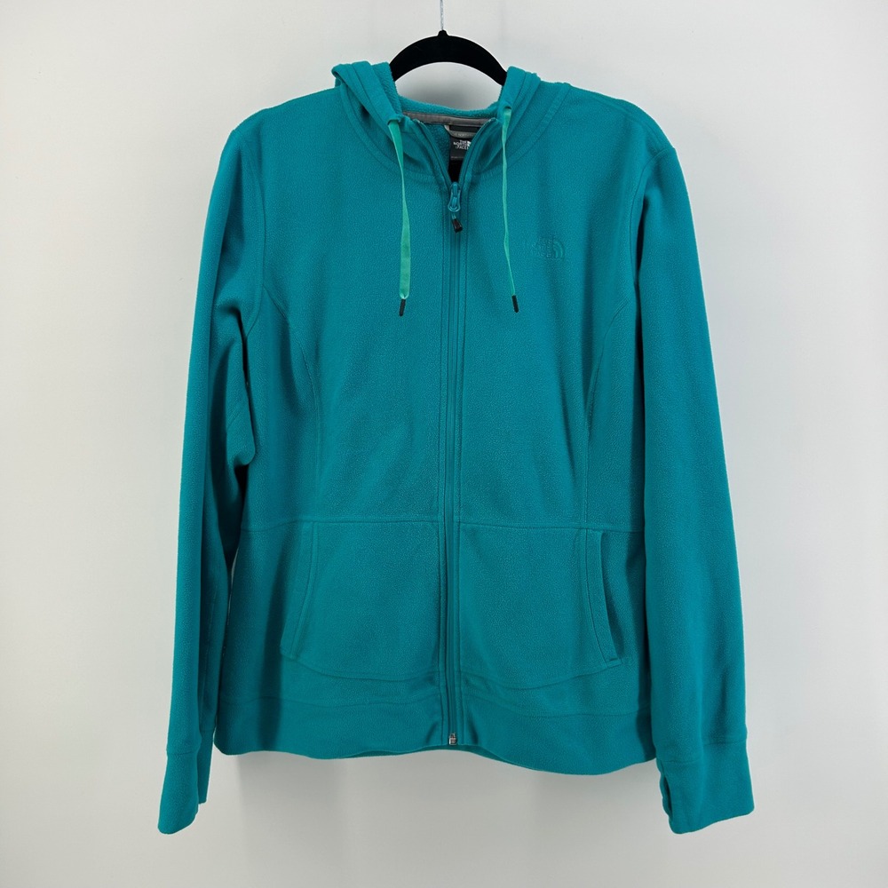 The North Face Womens XL Fleece Full Zip Hoodie Teal Blue Lightweight